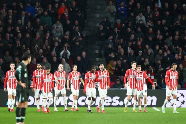 EINDHOVEN, 29-01-2025, Philips Stadium, UEFA Champions League season 2024 25, match between PSV and Liverpool, PSV player Ricardo Pepi scores the 3-2 PSV - Liverpool  x27613758x Copyright: