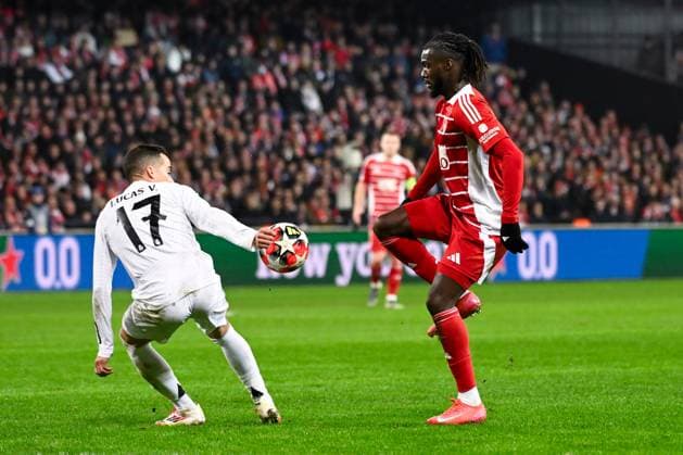 FOOTBALL : Brest vs Real Madrid - Ligue des Champions - 29 01 2025 Mama Samba Balde ( 14 - Brest ) and Lucas Vazquez ( 17 - Real Madrid ) during the UEFA Champions League match between Stade Brestois 29 and Real Madrid CF at Stade de Roudourou on January 29 , 2025 in Guingamp, France. ( Photo by Dante Badano PsnewZ ) - GuingampFrance  Copyright: xDantexBadanox