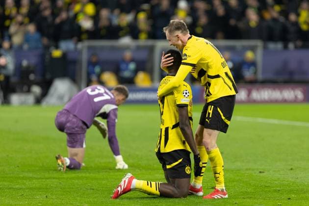 UEFA Champions League Borussia Dortmund FC Shakhtar Donetsk 29 01 2025 Borussia Dortmund in jubilation 2 0, by Serhou Guirassy Borussia Dortmund, 9 , Maximilian Beier Borussia Dortmund, 14 UEFA Champions League Borussia Dortmund FC Shakhtar Donetsk Signal Iduna Park, Dortmund 29 01 2025 Copyright: xBEAUTIFULxSPORTS Buriakovx