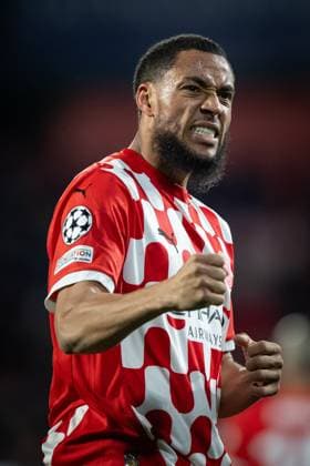Arnaut Danjuma Girona FC celebrates during a UEFA Champions League match between Girona FC and Arsenal FC at Estadi Municipal de Montilivi in Girona, Girona, Spain, on January 29 2025 Photo by Felipe Mondino Copyright: x@FELIPExMONDINOx