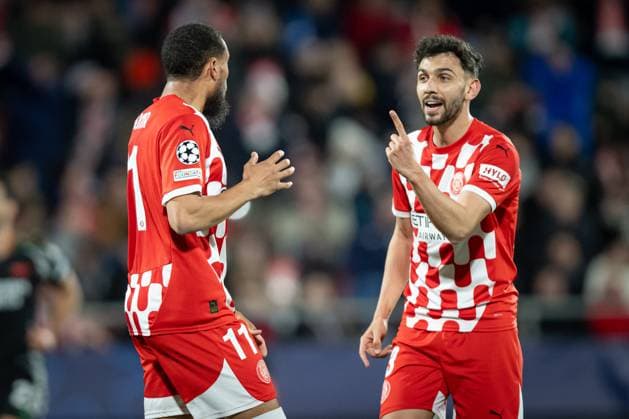 Arnaut Danjuma Girona FC and Ivan Martin Girona FC in action during a UEFA Champions League match between Girona FC and Arsenal FC at Estadi Municipal de Montilivi in Girona, Girona, Spain, on January 29 2025 Photo by Felipe Mondino Copyright: x@FELIPExMONDINOx