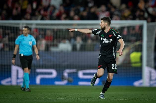 Jorginho Arsenal FC celebrates during a UEFA Champions League match between Girona FC and Arsenal FC at Estadi Municipal de Montilivi in Girona, Girona, Spain, on January 29 2025 Photo by Felipe Mondino Copyright: x@FELIPExMONDINOx