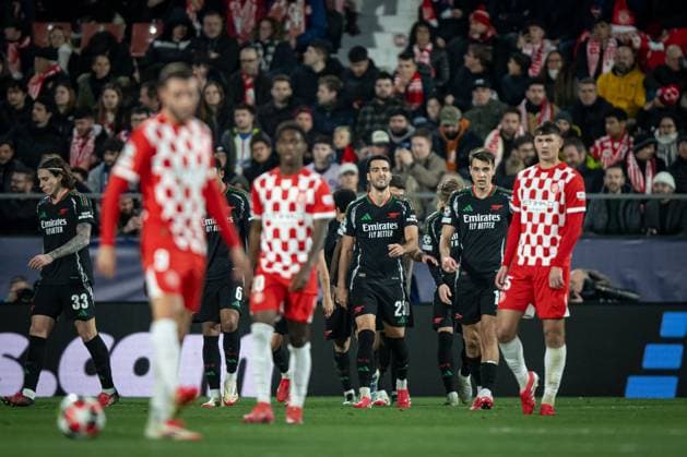 Mikel Merino Arsenal FC in action during a UEFA Champions League match between Girona FC and Arsenal FC at Estadi Municipal de Montilivi in Girona, Girona, Spain, on January 29 2025 Photo by Felipe Mondino Copyright: x@FELIPExMONDINOx
