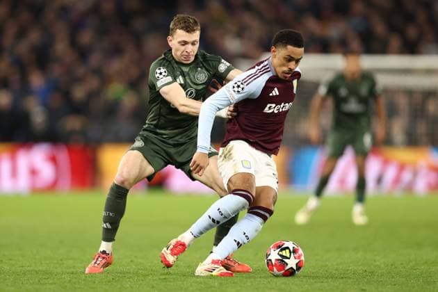 Alistair Johnston of Celtic and Jacob Ramsey of Aston Villa Aston Villa v Celtic, UEFA Champions League, Group Stage, Football, Villa Park, Birmingham, UK - 29 Jan 2025 EDITORIAL USE ONLY No use with unauthorised audio, video, data, fixture lists, club league logos or live services. Online in-match use limited to 120 images, no video emulation. No use in betting, games or single club league player publications.  Copyright: xRyanxBrowne Shutterstockx 15122167cu