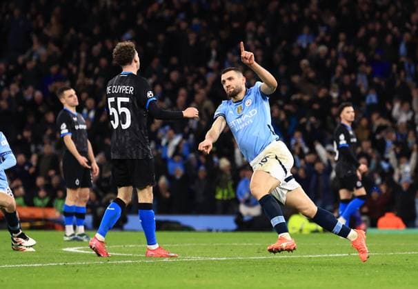 Mateo Kovacic of Manchester City celebrates scoring a goal to make it 1-1 Manchester City v Club Brugge, UEFA Champions League, Group Stage, Football, Etihad Stadium, Manchester, UK - 29 Jan 2025 EDITORIAL USE ONLY No use with unauthorised audio, video, data, fixture lists, club league logos or live services. Online in-match use limited to 120 images, no video emulation. No use in betting, games or single club league player publications. Copyright: xMattxWest Shutterstockx 15122170ak