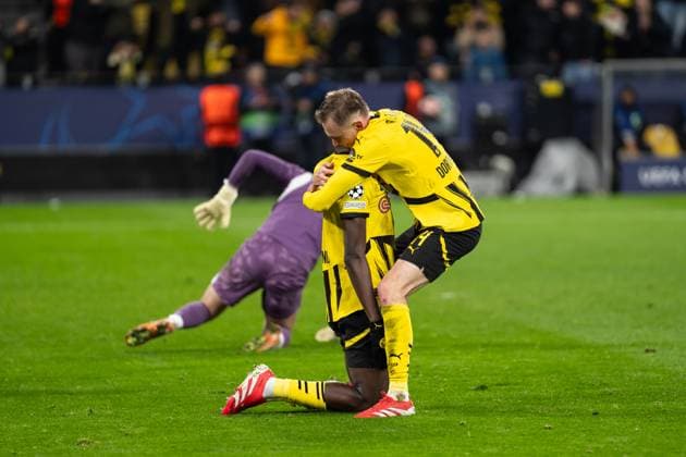 GER, UEFA Champions League, Matchday 8 Borussia Dortmund vs FC Shakhtar Donetsk 29 01 2025, Signal Iduna Park, Dortmund, GER, UEFA Champions League, Matchday 8 Borussia Dortmund vs FC Shakhtar Donetsk In the picture Goal celebrations for the 2-0 goal by Sehrou Guirassy Borussia Dortmund, 9 Maximilian Beier Borussia Dortmund, 14 nordphotoxGmbHxx xChristianxSchulze nph000300