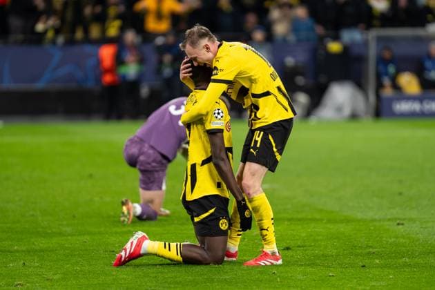 GER, UEFA Champions League, Matchday 8 Borussia Dortmund vs FC Shakhtar Donetsk 29 01 2025, Signal Iduna Park, Dortmund, GER, UEFA Champions League, Matchday 8 Borussia Dortmund vs FC Shakhtar Donetsk In the picture Goal celebrations for the 2-0 goal by Sehrou Guirassy Borussia Dortmund, 9 Maximilian Beier Borussia Dortmund, 14 nordphotoxGmbHxx xChristianxSchulze nph000300
