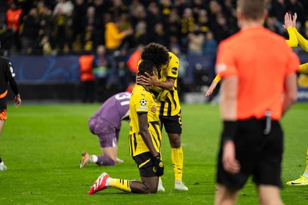 GER, UEFA Champions League, Matchday 8 Borussia Dortmund vs FC Shakhtar Donetsk 29 01 2025, Signal Iduna Park, Dortmund, GER, UEFA Champions League, Matchday 8 Borussia Dortmund vs FC Shakhtar Donetsk In the picture Goal celebrations for the 2-0 goal by Sehrou Guirassy Borussia Dortmund, 9 Karim Adeyemi Borussia Dortmund, 27 nordphotoxGmbHxx xChristianxSchulze nph000300