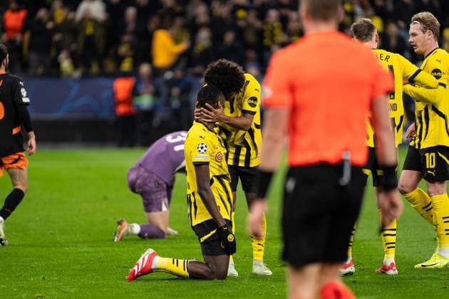 GER, UEFA Champions League, Matchday 8 Borussia Dortmund vs FC Shakhtar Donetsk 29 01 2025, Signal Iduna Park, Dortmund, GER, UEFA Champions League, Matchday 8 Borussia Dortmund vs FC Shakhtar Donetsk In the picture Goal celebrations for the 2-0 goal by Sehrou Guirassy Borussia Dortmund, 9 Karim Adeyemi Borussia Dortmund, 27 nordphotoxGmbHxx xChristianxSchulze nph000300