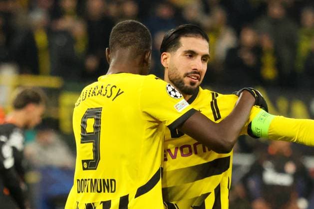 Dortmund, Germany 29 January 2025 Champions League 2024 2025 Borussia Dortmund vs Shakhtar Donetsk In the picture from left goal scorer Serhou Guirassy BVB scores the goal for Borussia Dortmund 2-0 and cheers with Emre Can BVB Signal Iduna Park North Rhine-Westphalia Copyright: xFotostandx xFantinix