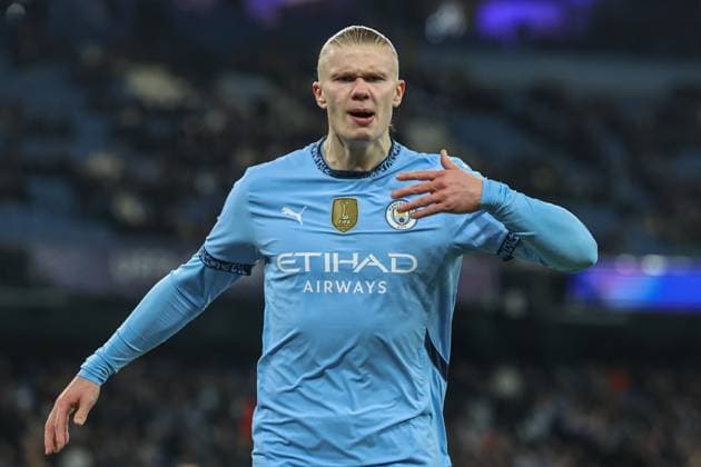 UEFA Champions League Matchday 8 of 8 Manchester City v Club Brugge Erling Haaland of Manchester City during the UEFA Champions League Matchday 8 of 8 Manchester City vs Club Brugge at Etihad Stadium, Manchester, United Kingdom, 29th January 2025 (Photo by Mark Cosgrove News Images) Manchester Etihad Stadium Manchester United, ManU Kingdom Copyright: xMarkxCosgrove NewsxImagesx