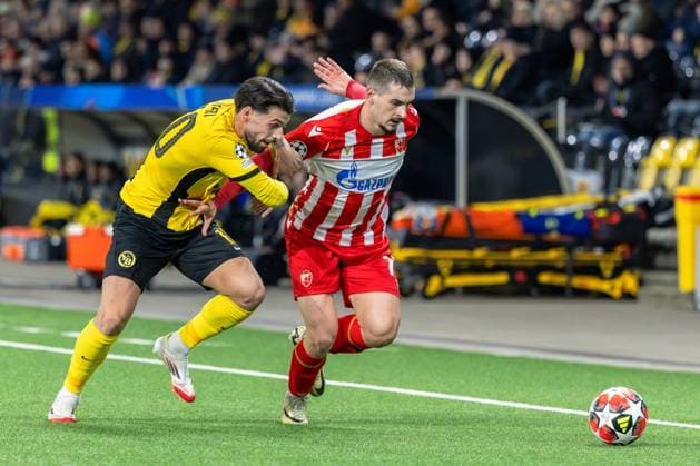 Bern, Switzerland, January 29st 2025: A duel between Kastriot Imeri (10 YB) and Ognjen MimoviÄ? (70 Crvena zvezda) during the UEFA Champions League football match between BSC Young Boys and FK Crvena zvezda at Stadion Wankdorf in Bern, Switzerland. Philipp Kresnik (Philipp Kresnik SPP) Copyright: xPhilippxKresnikx xSPPx spp-en-PhKrSp-_KRE3557-Verbessert-RR