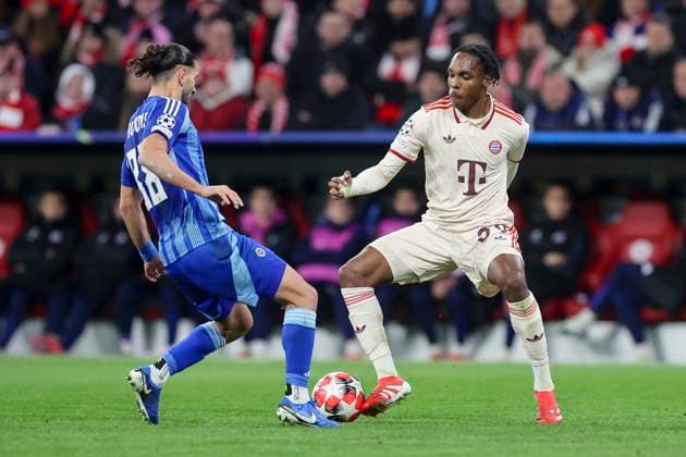 Cesar Blackman SK Slovan Bratislava and Mathys Tel FC Bayern Muenchen battle for the ball, UEFA Champions League 2024 25 League Phase MD8, FC Bayern Munich v SK Slovan Bratislava, Allianz Arena on January 29, 2025 in Munich, Germany Photo by Marco Steinbrenner DeFodi Images Cesar Blackman SK Slovan Bratislava and Mathys Tel FC Bayern Muenchen battle for the ball, UEFA Champions League 2024 25 League Phase MD8, FC Bayern München v SK Slovan Bratislava, Allianz Arena, January 29, 2025 in Munich, Germany Photo by Marco Steinbrenner DeFodi Images Defodi 700 muenchen bratis 20250129 047 Defodi-700
