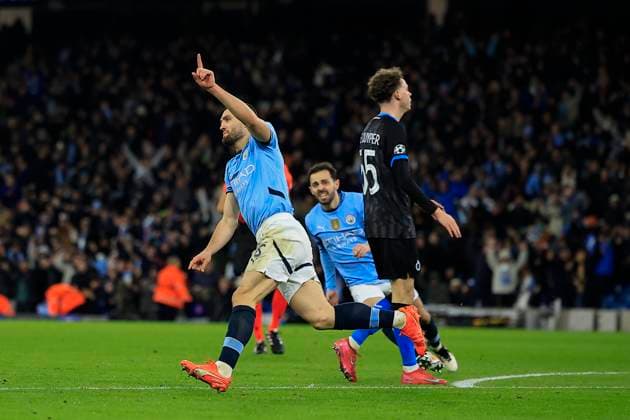 Manchester City v Club Brugge Champions League 29 01 2025. Mateo Kovacic (8) of Manchester City celebrates scoring to make it 1-1 during the Champions League match between Manchester City and Club Brugge at the Etihad Stadium, Manchester, England on 29 January 2025. Manchester Etihad Stadium Manchester England Editorial use only , Copyright: xConorxMolloyx PSI-21352-0046