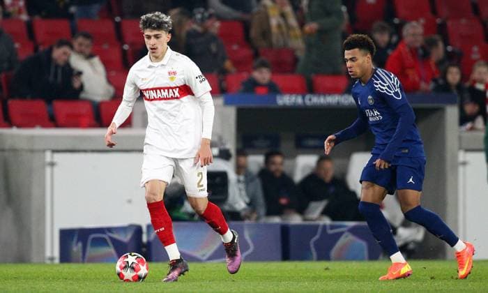 Al-Dakhil - Doue , Champions League , VfB Stuttgart-PSG Paris Saint Germain , Fußball , in der MHP Arena , Stuttgart , Baden-Württemberg , Deutschland . Januar 29, 2025 . Photo by: Davide Elias Ipa Photo Pressefoto DENL Copyright: xDavidexEliasx
