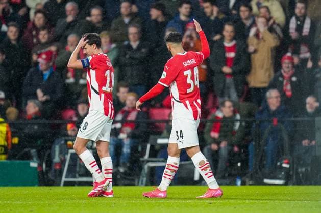PSV Eindhoven v Liverpool FC PSV Eindhoven midfielder Ismael Saibari (34) scores a GOAL 2-2 and celebrates during the PSV Eindhoven v Liverpool FC UEFA Champions League match at Philips Stadion, Eindhoven, Netherlands on 29 January 2025 Credit: Alex Young Every Second Media Editorial use only. All images are copyright Every Second Media Limited. No images may be reproduced without prior permission. Copyright: xIMAGO EveryxSecondxMediax ESM-1298-0021