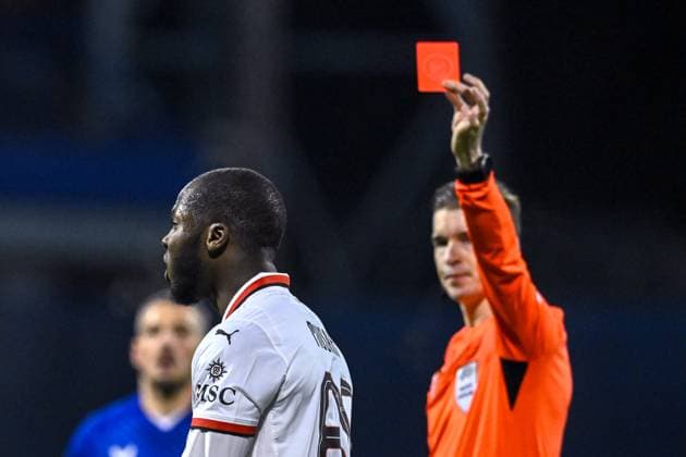 GNK Dinamo v AC Milan - UEFA Champions League 2024 25 League Phase MD8 Yunus Musah of AC Milan receives a second yellow card resulting in a red card during the UEFA Champions League 2024 25 League Phase MD8 match between GNK Dinamo and AC Milan at Maksimir Stadium on January 29, 2025. in Zagreb, Croatia.  MarkoxLukunic PIXSELL