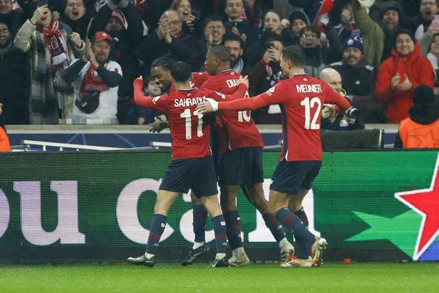 LILLE, 29-01-2025. Decathlon Arena Stade Pierre Mauroy. Football, UEFA Champions League season 2024 2025. Lille - Feyenoord. Lille celebrating 3-1 during the match Borussia LOSC Lille - Feyenoord Lille - Feyenoord  x27614351x Copyright: