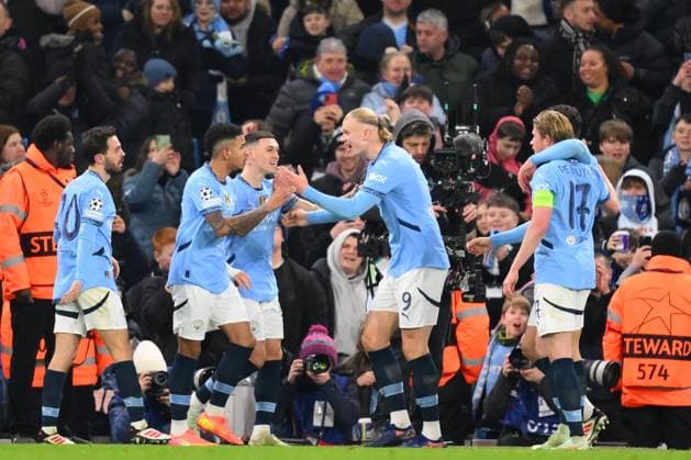 Manchester City v Club Brugge - UEFA Champions League MANCHESTER, ENGLAND - JANUARY 29 : players of Manchester City celebrate during the UEFA Champions League 2024 25 League Phase MD8 match between Manchester City and Club Brugge on January 29, 2025 in Manchester, England, 29 01 2025 Manchester England  Copyright: xTomasxSiskx