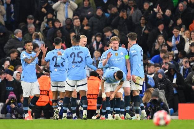 Manchester City v Club Brugge - UEFA Champions League MANCHESTER, ENGLAND - JANUARY 29 : Players of Manchester City celebrate during the UEFA Champions League 2024 25 League Phase MD8 match between Manchester City and Club Brugge on January 29, 2025 in Manchester, England, 29 01 2025 Manchester England  Copyright: xTomasxSiskx