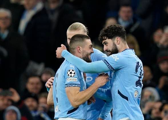 Manchester, England, 29th January 2025. Manchester City s Josko Gvardiol after Brugge s Joel Ordonez™s own goal during the UEFA Champions League match at the Etihad Stadium, Manchester. Picture credit should read: Andrew Yates Sportimage EDITORIAL USE ONLY. No use with unauthorised audio, video, data, fixture lists, club league logos or live services. Online in-match use limited to 120 images, no video emulation. No use in betting, games or single club league player publications. SPI_053_AY_MAN_CITY_BRUGGE SPI-3642-0059