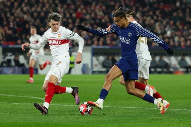 Stuttgart 29. January 2025 Uefa Champions League phase 2024 25 Matchday 8, VFB Stuttgart - Paris Saint Germain v.l., Ameen Al-Dakhil (VFB Stuttgart), Bradley Barcola (Paris Saint-Germain) in aktion, in action, Copyright: JoaquimxFerreira