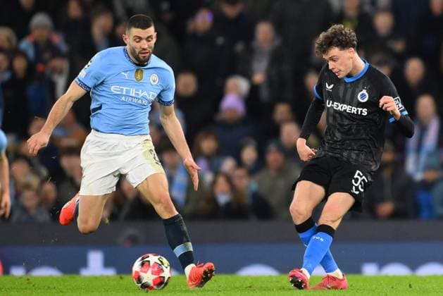 Manchester City v Club Brugge - UEFA Champions League MANCHESTER, ENGLAND - JANUARY 29 : De Cuyper Maxim midfielder of Club Brugge in action during the UEFA Champions League 2024 25 League Phase MD8 match between Manchester City and Club Brugge on January 29, 2025 in Manchester, England, 29 01 2025 Manchester England  Copyright: xTomasxSiskx