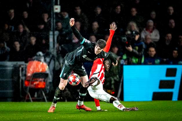 Liverpool FC midfielder James McConnell, PSV Eindhoven forwarder Johan Bakayoko during the match PSV Liverpool at the Philips stadium for the Champions League phase Matchday 8 season 2024 2025 in EINDHOVEN, Netherlands on 29 january 2025, photo by Marcel van Dorst EYE4images DeFodi Images Defodi 746 211679 Defodi-746