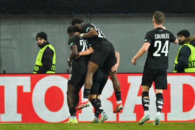 SOCCER - UEFA CL, Sturm vs RB Leipzig KLAGENFURT,AUSTRIA,29.JAN.25 - SOCCER - UEFA Champions League, SK Sturm Graz vs RasenBallsport Leipzig. Image shows the rejoicing of Sturm.  GEPAxpictures xAvnixRetkoceri