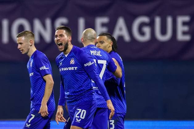 GNK Dinamo v AC Milan - UEFA Champions League 2024 25 League Phase MD8 Players of Dinamo Zagreb celebrates a goal during the UEFA Champions League 2024 25 League Phase MD8 match between GNK Dinamo and AC Milan at Maksimir Stadium on January 29, 2025. in Zagreb, Croatia.  LukaxStanzl PIXSELL