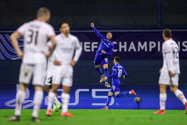 GNK Dinamo v AC Milan - UEFA Champions League 2024 25 League Phase MD8 Marko Pjaca of Dinamo Zagreb celebrates a goal during the UEFA Champions League 2024 25 League Phase MD8 match between GNK Dinamo and AC Milan at Maksimir Stadium on January 29, 2025. in Zagreb, Croatia.  LukaxStanzl PIXSELL