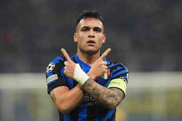 Inter Milan& x2019;s Lautaro Martinez celebrates after scoring the 3-0 goal for his team during the Uefa Champions League 2024 2025 soccer match between Inter and Monaco at San Siro Stadium - Soccer - Milan, Italy - Wednesday January 29, 2025  Copyright: xMassimoxPaolone LaPressex