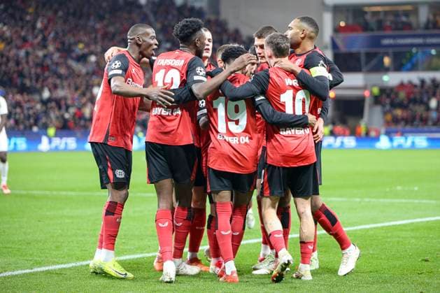 Leverkusen, Germany, 29 01 25 Nathan Tella Bayer 04 Leverkusen goal celebration, cheers with his team after scoring the 2-0 goal during the Champions League group stage match between Bayer 04 Leverkusen vs Sparta Prag at BayArena Leverkusen BayArena North Rhine Westphalia Germany Copyright: xBrauer-Fotoagenturx xAdrianxSchlx