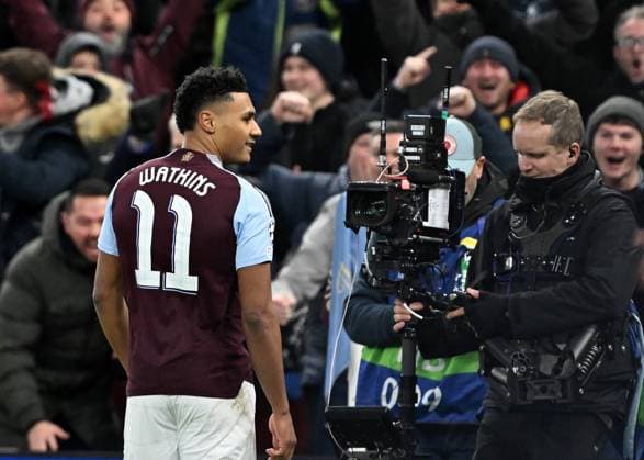 Birmingham, England, 29th January 2025. Aston Villa™s Ollie Watkins celebrates scoring his sides third goal during the UEFA Champions League match at Villa Park, Birmingham. Picture credit should read: Cody Froggatt Sportimage EDITORIAL USE ONLY. No use with unauthorised audio, video, data, fixture lists, club league logos or live services. Online in-match use limited to 120 images, no video emulation. No use in betting, games or single club league player publications. SPI_073_CF_Aston_Villa_Celtic SPI-3641-0073