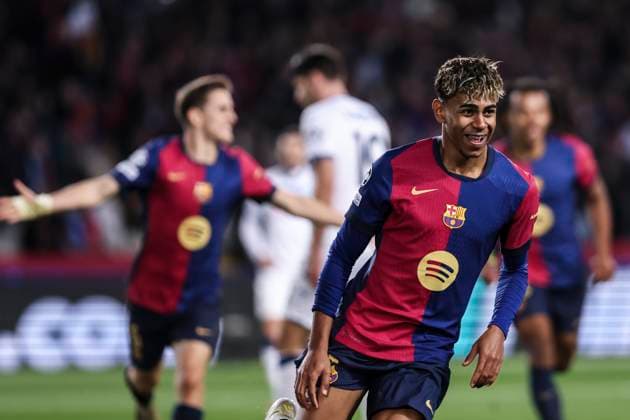 January 29, 2025, Barcelona, Barcelona, SPAIN: Lamine Yamal of FC Barcelona, Barca celebrates a goal during the UEFA Champions League 2024 25 League Phase MD8, match between FC Barcelona and Atalanta BC at Estadi Olimpic Lluis Companys on January 29, 2025 in Barcelona, Spain. Barcelona SPAIN - ZUMAa181 20250129_zaa_a181_106 Copyright: xJavierxBorregox