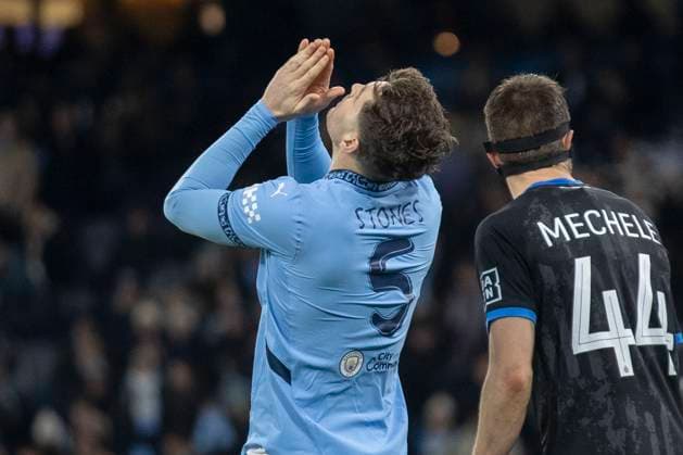 Manchester City v Club Brugge KV - UEFA Champions League 2024 25 League Phase MD8 John Stones 5 of Manchester City F.C. looks dejected after missing a chance at a goal during the UEFA Champions League 2024 25 League Phase MD8 match between Manchester City and Club Brugge at the Etihad Stadium in Manchester, England, on January 29, 2025. Manchester Manchester United, ManU Kingdom  Copyright: xMIxNewsx originalFilename:fletcher-manchest250129_npmot.jpg