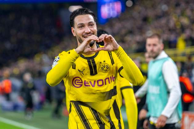 29 01 2025, Borussia Dortmund Shakhtar Donetsk, UEFA Champions League, Matchday 8 Dortmunds Ramy Bensebaini celebrates after his goal for 3 1 IMPORTANT NOTE In accordance with UEFA regulations, it is prohibited to use or have used photographs taken in the stadium and or of the match in the form of sequential images and or video-like photo series Copyright: xDavidxInderliedx