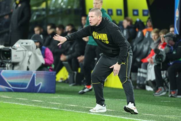 UEFA Champions League Borussia Dortmund Shakhtar Donetsk on 29 01 2025 at Signal Iduna Park in Dortmund Coach Mike Tullberg Dortmund gestures MH