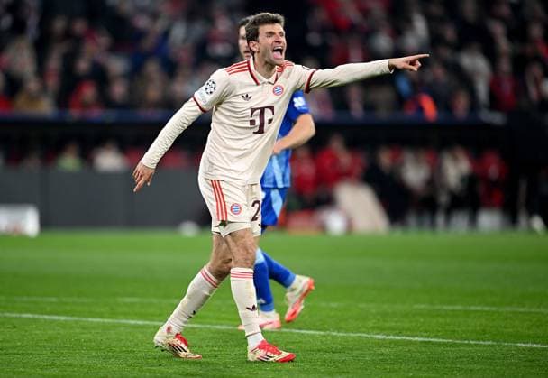 FOOTBALL CHAMPIONS LEAGUE SEASON 2024 2025 Preliminary Round 8 Matchday FC Bayern Muenchen Slovan Bratislava 29 01 2025 Thomas Mueller FC Bayern Muenchen