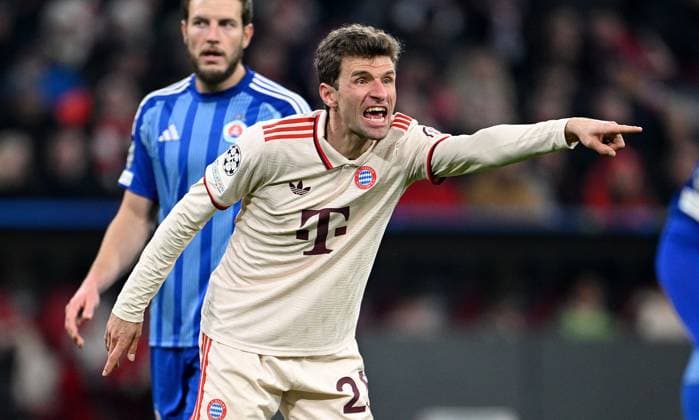 FOOTBALL CHAMPIONS LEAGUE SEASON 2024 2025 Preliminary Round 8 Matchday FC Bayern Muenchen Slovan Bratislava 29 01 2025 Thomas Mueller FC Bayern Muenchen