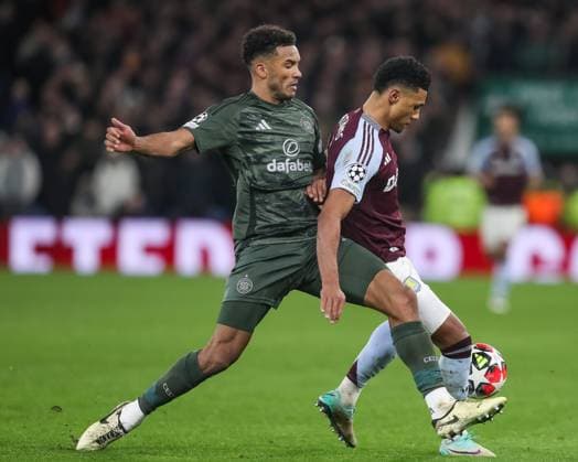 UEFA Champions League Matchday 8 of 8 Aston Villa v Celtic Ollie Watkins of Aston Villa holds off Auston Trusty of Celtic during the UEFA Champions League Matchday 8 of 8 Aston Villa vs Celtic at Villa Park, Birmingham, United Kingdom, 29th January 2025 (Photo by Gareth Evans News Images) Copyright: xGarethxEvans NewsxImagesx