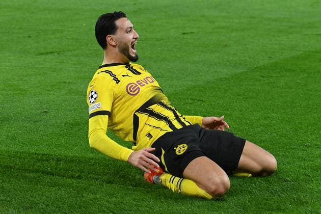 Soccer Champions League Matchday 8 Borussia Dortmund Shakhtar Donetsk on 29 01 2025 at Signal Iduna Park in Dortmund Goal celebration for 3 1 by Ramy Bensebaini Dortmund xRx