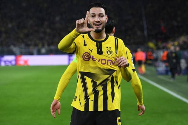 Soccer Champions League Matchday 8 Borussia Dortmund Shakhtar Donetsk on 29 01 2025 at Signal Iduna Park in Dortmund Goal celebration for 3 1 by Ramy Bensebaini Dortmund xRx