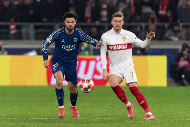 v li Warren Zaire Emery Paris Saint Germain, 33 , Maximilian Mittelstaedt VfB Stuttgart, 07 GER, VfB Stuttgart vs Paris Saint Germain, Football, Men, UEFA Champions League, Matchday 8, Season 2024 2025, 29 01 2025, GER, VfB Stuttgart vs Paris Saint Germain, Football, Men, UEFA Champions League, Matchday 8, Season 2024 2025, 29 01 2025 Stuttgart Copyright: xEibner-Pressefoto WolfgangxFrankx EP_WFK