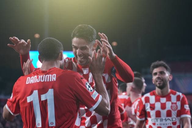 Girona FC v Arsenal FC - UEFA Champions League 2024 25 League Phase MD8 Arnaut Danjuma of Girona FC celebrates his goal with teammates. Girona Spain  Copyright: xLeonardoxGerzonx originalFilename:gerzon-notitle250129_npKgL.jpg