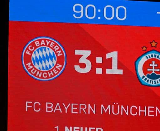 29 01 2025, Football UEFA Championsleague 2024 2025 Matchday 8, FC Bayern Munich Slovan Bratislava, at Allianz Arena Munich The final score of 3 1 DFL and DFB regulations prohibit any use of photographs as image sequences and or quasi video