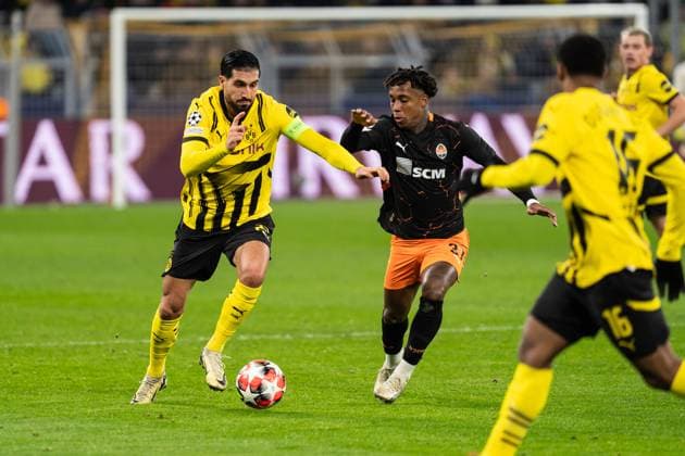 GER, UEFA Champions League, Matchday 8 Borussia Dortmund vs FC Shakhtar Donetsk 29 01 2025, Signal Iduna Park, Dortmund, GER, UEFA Champions League, Matchday 8 Borussia Dortmund vs FC Shakhtar Donetsk In the picture duel between Emre Can Borussia Dortmund, 23 and Kevin FC Shakhtar Donetsk, 37 nordphotoxGmbHxx xChristianxSchulze nph000300