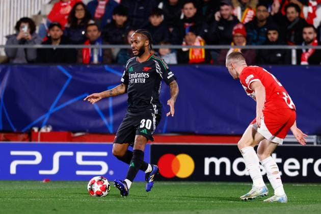 January 29, 2025, Girona, Madrid, SPAIN: Raheem Sterling of Arsenal FC in action during the UEFA Champions League 2024 25 League Phase MD8 match between Girona FC and Arsenal FC at Estadio de Montilivi on January 29, 2025, in Girona, Spain. Girona SPAIN - ZUMAa181 20250129_zaa_a181_121 Copyright: xDennisxAgyemanx