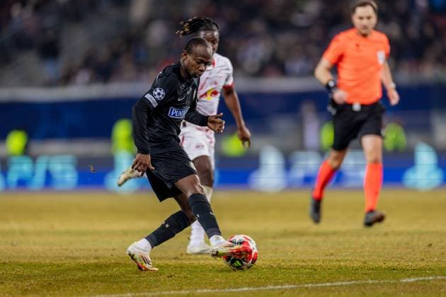 SOCCER - UEFA CL, Sturm vs RB Leipzig KLAGENFURT,AUSTRIA,29.JAN.25 - SOCCER - UEFA Champions League, SK Sturm Graz vs RasenBallsport Leipzig. Image shows Malick Yalcouye (Sturm).  GEPAxpictures xMatthiasxTrinkl