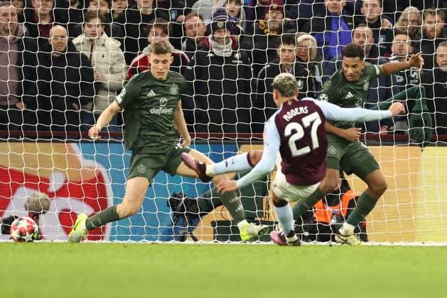 Morgan Rogers of Aston Villa scores to make it 4-2 and complete his hat trick Aston Villa v Celtic, UEFA Champions League, Group Stage, Football, Villa Park, Birmingham, UK - 29 Jan 2025 EDITORIAL USE ONLY No use with unauthorised audio, video, data, fixture lists, club league logos or live services. Online in-match use limited to 120 images, no video emulation. No use in betting, games or single club league player publications. Copyright: xRyanxBrowne Shutterstockx 15122167dr